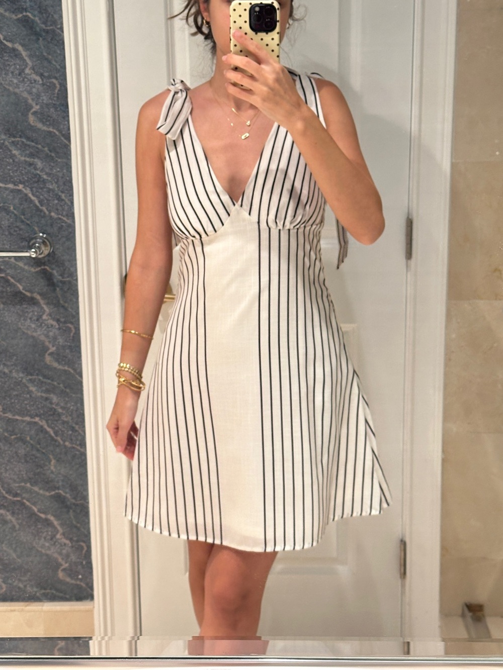 White and Black Striped Tie-Shoulder Sundress